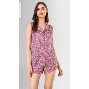 Satijn Dames 2- Delige -Pyjama- Luxe Pyjamaset- Shortama- Lingerie- Sexy- Nachtkleding Roze Maat L