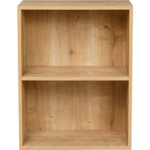 Furni24 Brede boekenkast met 2 vakken, decor saffier eiken, 60x31x77 cm