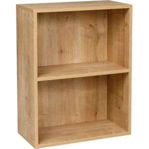 Furni24 Brede boekenkast met 2 vakken, decor saffier eiken, 60x31x77 cm