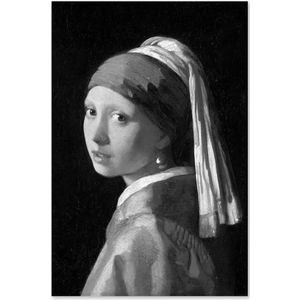 Graphic Message - Print op Dibond Aluminium - Meisje met de Parel - Zwart Wit - Zwartwit - Vermeer