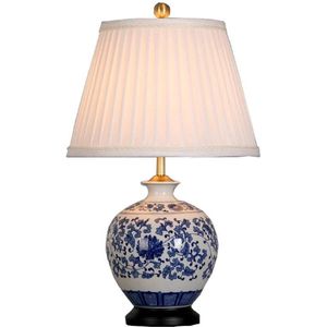 Fine Asianliving Chinese Tafellamp Porselein Blauw Wit Pioenen D36xH62cm