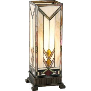 LumiLamp Tiffany Tafellamp 18x18x45 cm Beige Geel Glas Rechthoek Tiffany Bureaulamp