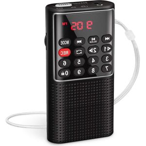 Kleine draagbare radio oplaadbaar met opnamefunctie en FM-radio ondersteuning Zwart