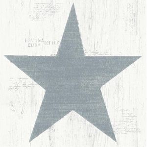 Vintage ster groot wit/blauw behang (vliesbehang, blauw)
