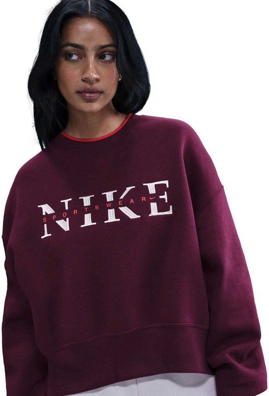 NIKE - w nsw phnx flc crew gls - Trui - Rood