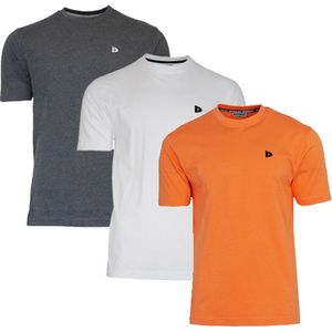 3-Pack Donnay T-shirt (599008) - Sportshirt - Heren - Charcoal-marl/White/Apricot orange (578) - maat M