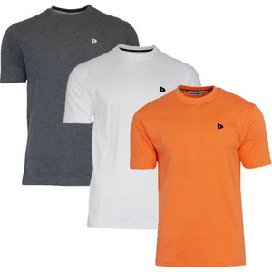3-Pack Donnay T-shirt (599008) - Sportshirt - Heren - Charcoal-marl White Apricot orange (578)