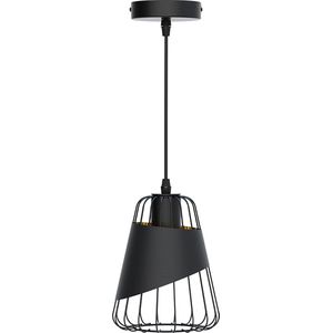 LED Hanglamp - Hangverlichting - Igia Pendin - E27 Fitting - Ijzeren Frame - Retro - Klassiek - Zwart - Aluminium