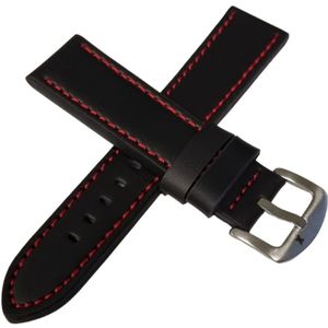 Horlogebandje heren - 22mm - zwart leder - rood stiksel - LuuXr
