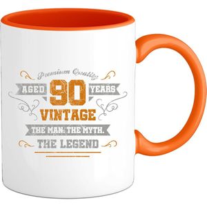 90 Jaar vintage legend - Verjaardag cadeau - Kado tip - Mok - Oranje