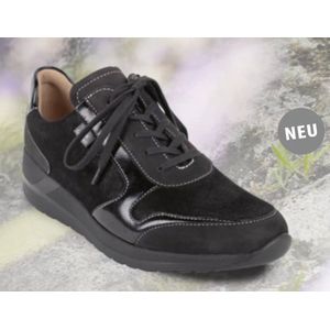 Mori - Zwarte Veterschoen - Stretch Leer - Lak Accenten