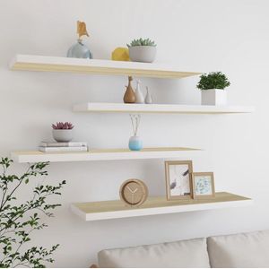 The Living Store Wandschap - Eiken en wit - 90 x 23.5 x 3.8 cm - Honingraat MDF en metaal