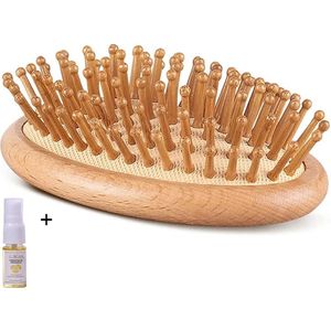 Aurgan Oval houten Haar- en Baardborstel met luchtkussen - handformaat - inclusief 10ml Aurgan haarolie