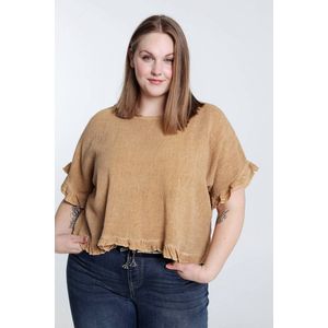 Paprika Korte, effen blouse in linnen met frou-frou