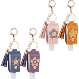 Allecto plus - Hand Sanitizer Sleutelhanger 4 stuks, Navulbaar Reisformaat Draagtas - Lotion Vloeistof Zeep Shampoo - 4 Kleuren