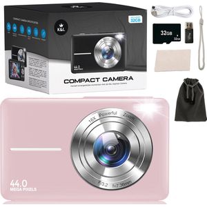 K&L Digitale Camera - Fototoestel - Fotocamera - Compact Camera - Vlog Camera - Voor Kinderen - Inclusief 32GB - Roze