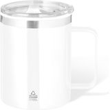 Benson Warmhoudbeker - thermos beker Barista - reis koffiebeker - RVS - wit - 400 ml - deksel