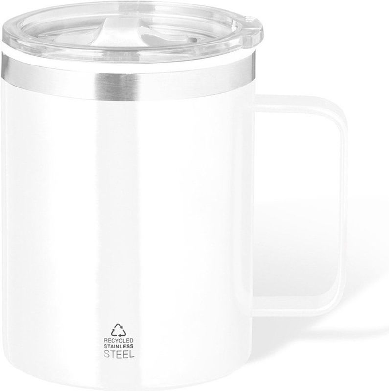 Benson Warmhoudbeker - thermos beker Barista - reis koffiebeker - RVS - wit - 400 ml - deksel
