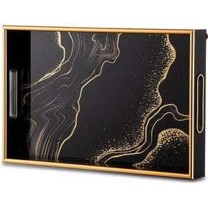 Zwart decoratief koffieblad: gouden salontafel dienbladen decor dienblad met handgrepen voor Ottomaanse bar woondecoratie gemakkelijk schoon te maken en wasbaar