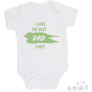 100% katoenen Romper ""I have the best dad ever!"" Vaderdag Unisex Katoen Wit/sage green (saliegroen) 68/74