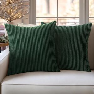 Set van 2 corduroy kussenslopen - decoratief en zacht - donkergroen - 50 x 50 cm