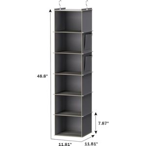 Hangende kast organizer met 6 planken en zijzakken - beige