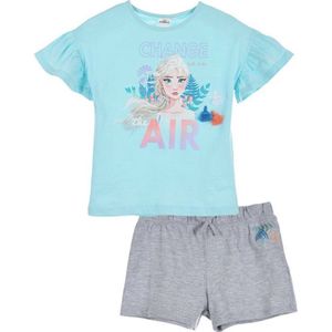 Disney Frozen Set / Pyjama / Shortama - Biologisch Katoen - Lichtblauw/Grijs - maat 116 (6 jaar)