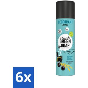 6 x Marcel's Green Soap - Deodorant Spray - Mimosa & Blackcurrant - Langdurige frisheid - 150 ml - Deodorant Spray - Natuurlijke Deodorant - Aluminiumvrije Deodorant - Vegan Deodorant - Milieuvriendelijke Deodorant