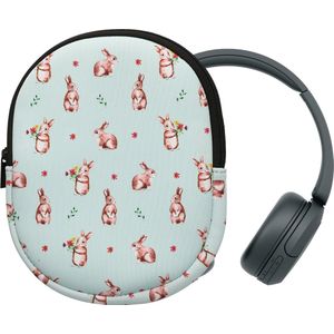 kwmobile hoes geschikt voor Sony WH-CH520 / WH-CH510 - 21,5 x 16 cm - Beschermhoes voor headset in Konijntjes en Bloemen design - Van neopreen - Met print