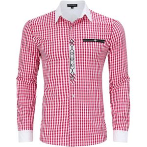 Traditioneel overhemd slim fit heren geruit overhemd casual overhemd overhemd met lange mouwen geborduurd katoen - voor Oktoberfest, carnaval, zaken, vrije tijd Rood M