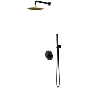 OMNIRES Y - Doucheset - Zwart/Goud - Inbouwkraan - Diameter 25 cm