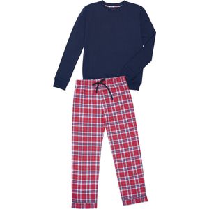 La-V pyjama sets voor jongens met geruite flanel broek - Donkerblauw/rood 140-146
