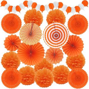 Feestdecoratie Oranje - Papieren Pompons, Hangende Waaiers en Slingers voor Verjaardag, Bruiloft, Festival en Halloween