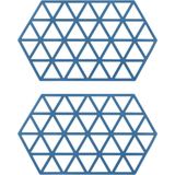 Krumble Pannenonderzetter - Set van 2 - Hexagon - Pannenonderlegger - Tafelaccessoire - Hittebestendig - Siliconen - 14 x 24 - Blauw