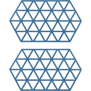 Krumble Pannenonderzetter - Set van 2 - Hexagon - Pannenonderlegger - Tafelaccessoire - Hittebestendig - Siliconen - 14 x 24 - Blauw