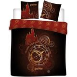 Harry Potter - Clock Tower - Dekbedovertrek - Rood - Lits Jumeaux - 240 x 220 cm - Polykatoen