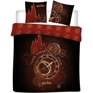 Harry Potter - Clock Tower - Dekbedovertrek - Rood - Lits Jumeaux - 240 x 220 cm - Polykatoen