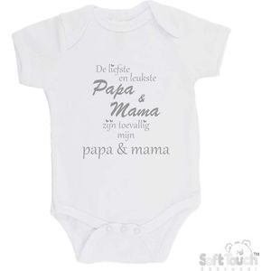 100% katoenen Romper ""De liefste en leukste Papa & Mama zijn toevallig mijn Papa & Mama"" Unisex Katoen Wit/grijs Maat 68/74