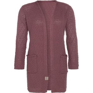 Knit Factory Luna Gebreid Vest Stone Red - Gebreide dames cardigan - Middellang vest reikend tot boven de knie - Rood damesvest gemaakt uit 30% wol en 70% acryl - 36/38 - Met steekzakken