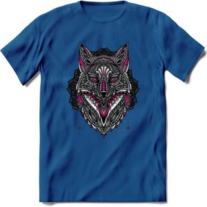 Vos - Dieren Mandala T-Shirt | Roze | Grappig Verjaardag Zentangle Dierenkop Cadeau Shirt | Dames - Heren - Unisex | Wildlife Tshirt Kleding Kado | - Donker Blauw - 3XL