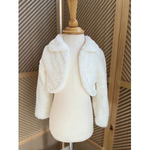 Bolero meisjes-luxe feestjasje-imitatie bontjas-effen vest-prinsessen jas-kunstbont- zacht imitatiebont-nep bont-lange mouwen-korte vestje-bruidsmeisjes-bloemenmeisjes-communie-trouwfeest-bruiloft-fotoshoot-ivoor kleur-3 jaar