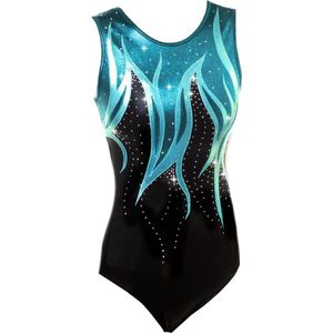 Fairysports Turnpakje Sparkling maat 128-134 meisjes gympakje aqua groene mint zwart met zilveren steentjes