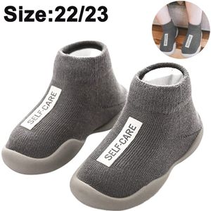 Babysokjes en schoentjesset - Antislip babyschoentjes - Ademend gebreid bovenwerk en zachte rubberen zool - 1 paar - Geschikt voor kruipende baby's + Grijs