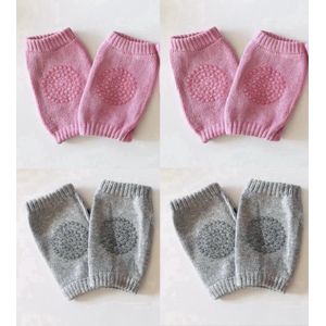 4 Paar Baby Kniebeschermers – Roze & Lichtgrijs – Anti-slip Kruipsokken voor Baby Meisje (0–2 jaar) baby kniebeschermers, anti-slip sokken baby, kruipbeschermers baby, baby kruipsokken, kniebeschermers baby meisje, baby accessoires