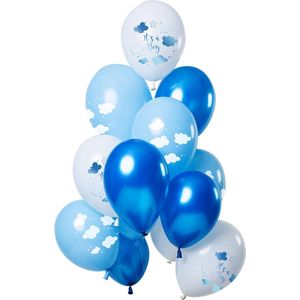 Folat - Ballonnen Blauw Wit It's a boy 30cm - 12 stuks
