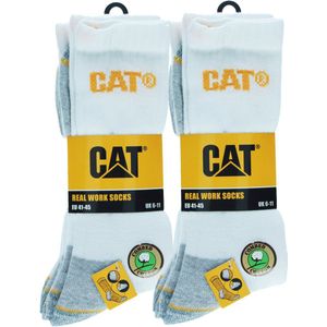 Caterpillar 6 Paar Werksokken Heren, Kuithoogte - Versterkt op Hiel en Teen - Katoen Wit, 46-50