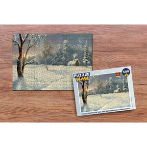 Puzzel Een illustratie van een besneeuwd landschap - Legpuzzel - Puzzel 500 stukjes - Kerst - Cadeau - Kerstcadeau voor mannen, vrouwen en kinderen