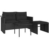 vidaXL - 3-delige - Loungeset - met - kussens - poly - rattan - zwart