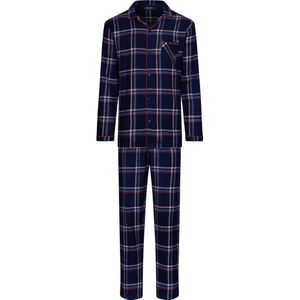 Flanellen Heren Pyjama met knoopsluiting - Donkerblauw - Maat S - S