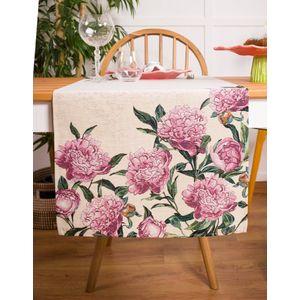 Tafelloper - Gobelinstof - Mauve - Roze Bloemen - Pioenroos - Rozen - Loper 45 x 140 cm